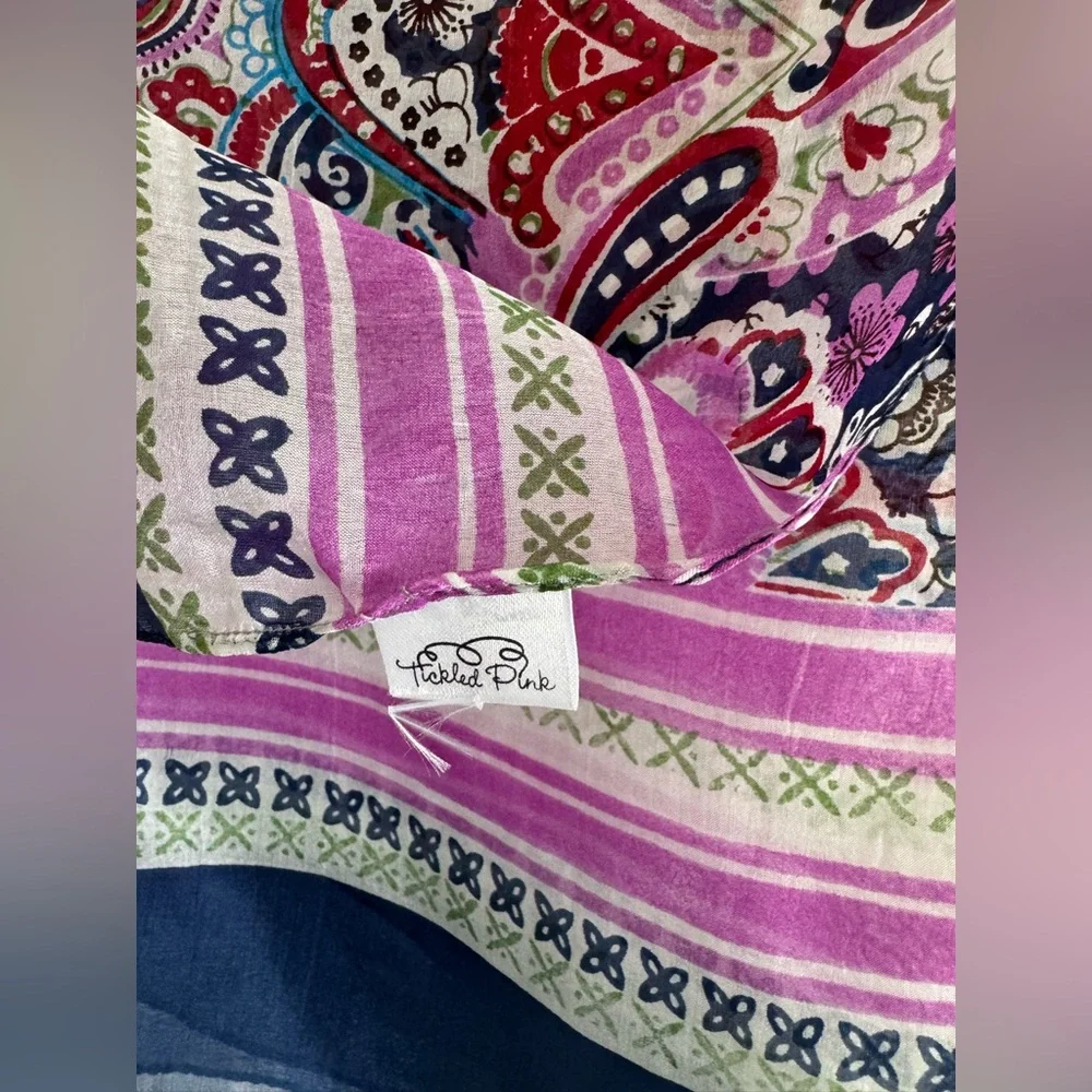 Tickled Pink Silk Scarf, Violet Multi Print, 19 X 68